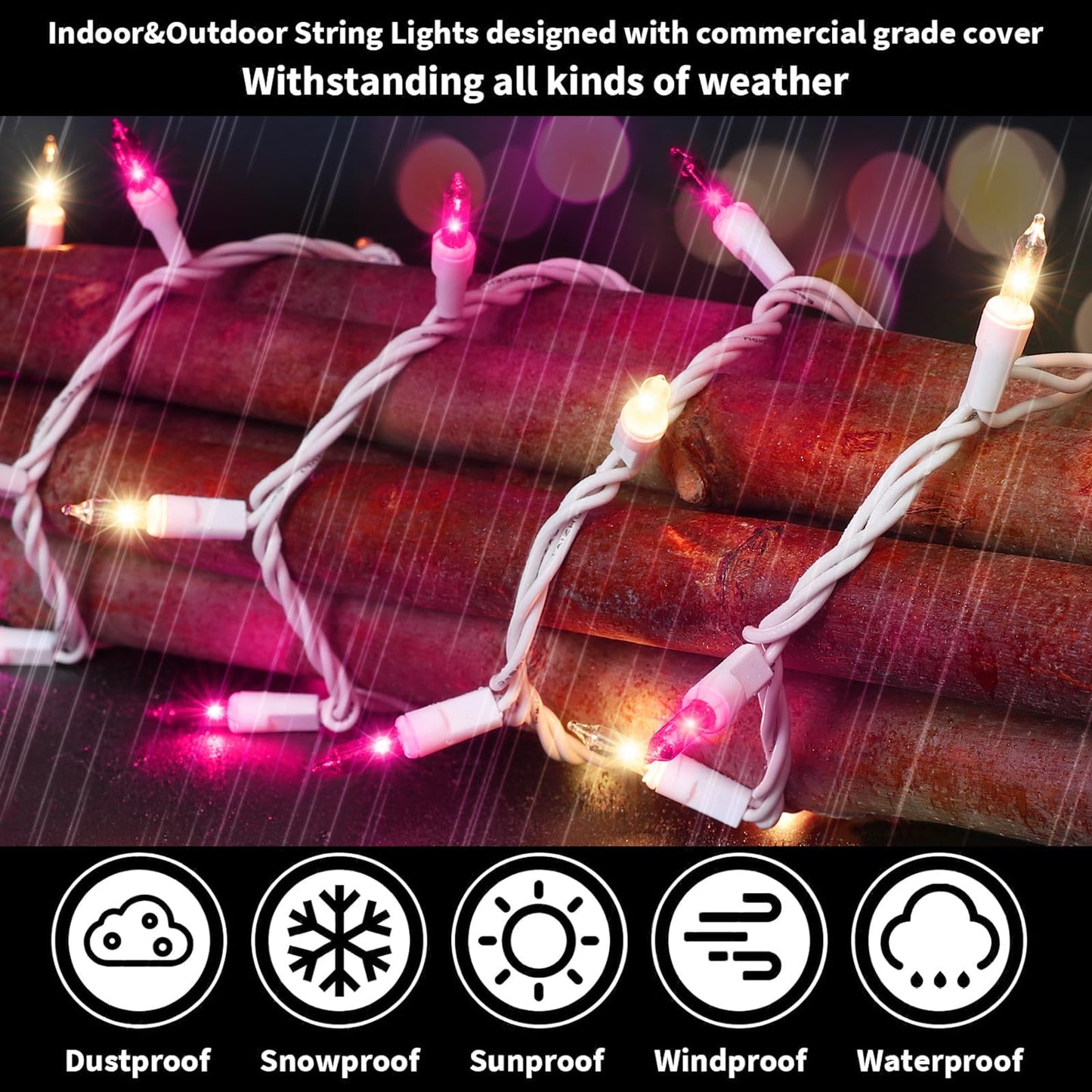 Lamphome Pink Clear Christmas ValentineS String Lights 100 Mini Incandescent Fairy Light Decor 20 Ft White Wire Indoor & Outdoor Party Patio Bedroom  Xmas Tree Garland Easter Holiday Decoration