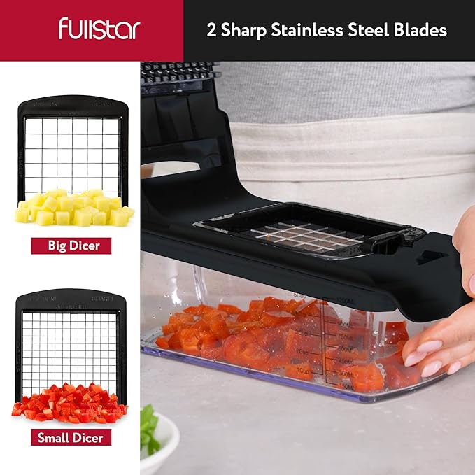 Fullstar Vegetable Chopper - Food Chopper - Onion Chopper - Vegetable Slicer & Spiralizer - Veggie Chopper with Container - Kitchen Gadgets - Home Essentials - Kitchen Accessories (8 in 1, Black)