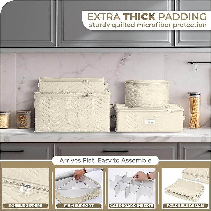 China Platter Storage Containers - Serving Platter Storage Containers - Christmas Platter Storage Rack & Platter Organizer Quilted Exterior, Handles & Felt Dividers Storage Platter for Packing Dishes