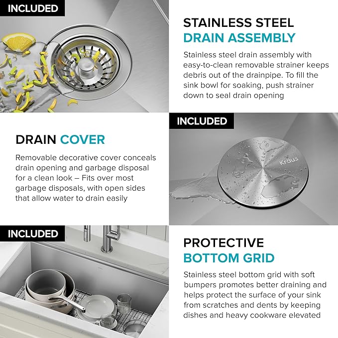 KRAUS Kore 36 Inch Undermount Workstation 16 Gauge Stainless Steel Single Bowl Kitchen Sink with Accessories, KWU110-36
