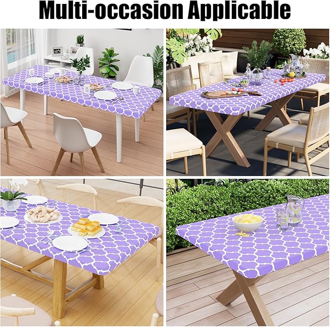 Smiry Rectangle Picnic Table Cover, Waterproof Elastic Fitted Camping Tablecloths for 4 Foot Tables, Wipeable Flannel Backed Vinyl Tablecloth Protector for Indoor, Outdoor (Lavender, 30x48 Inches)