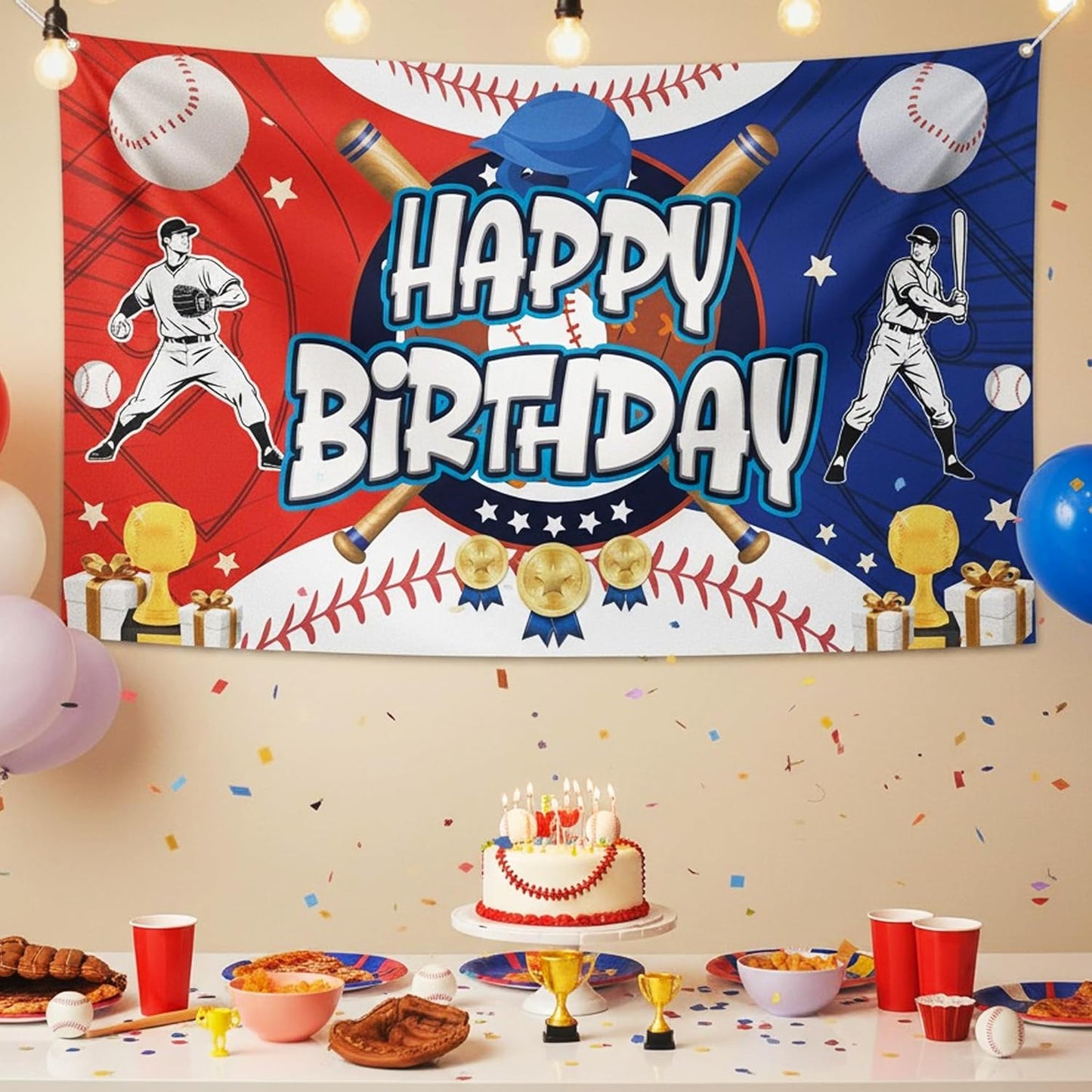 Baseball Happy Birthday Banner Backdrop - Baseball Party Decorations Vinyl Photo Background, Sports Theme Birthday Party Supplies for Kids Teenager Adults (71x43 in)