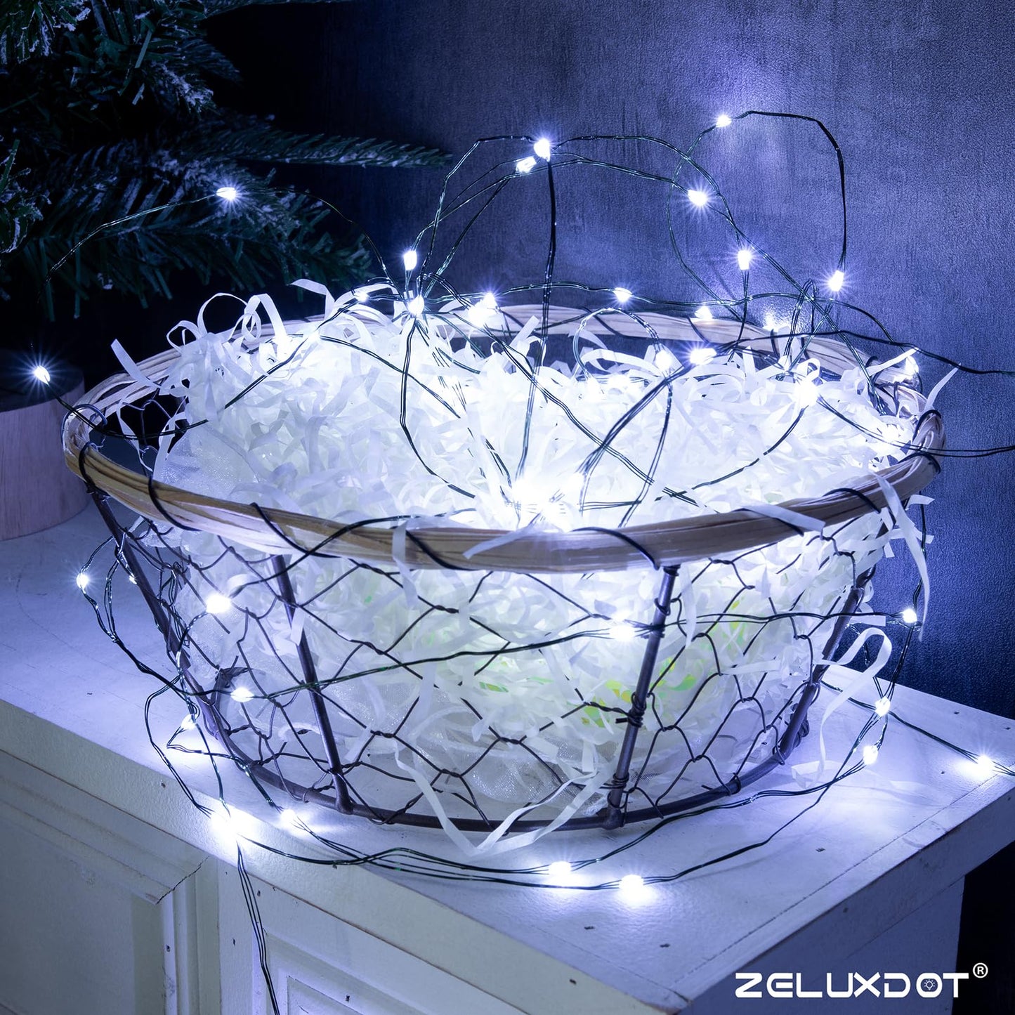Zeluxdot 100Ft Waterproof Fairy Lights, 300 Leds, Cool White, 8 Modes, Remote Control, Green Wire For Indoor/Outdoor Decorations