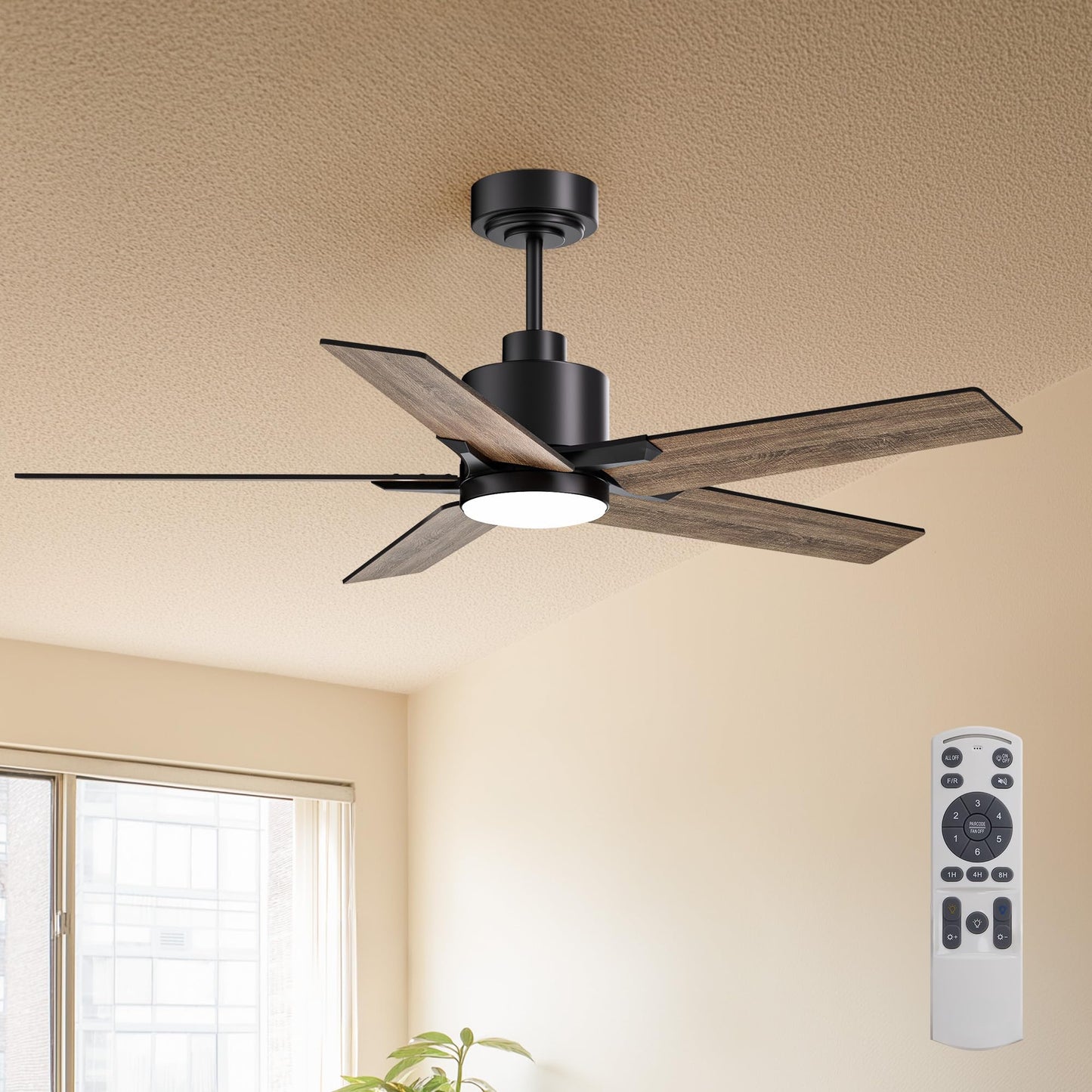 Nuoqiso 46 Inch Ceiling Fan with Lights, Remote Control, Black, Quiet Reversible DC Motor, Dimmable LED Lighting, Model FS-8921-father
