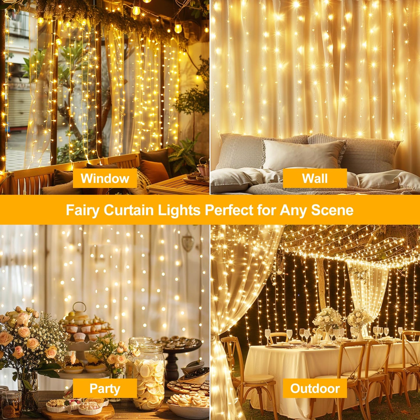 Holits 2 Pack Fairy Curtain Lights Upgraded Tangle-Free Warm White Usb Plug In 8 Modes String Hanging Lights With Remote For Christmas  Bedroom  Indoor  Outdoor  Weddings  Party (10 Ftx10 Ft)
