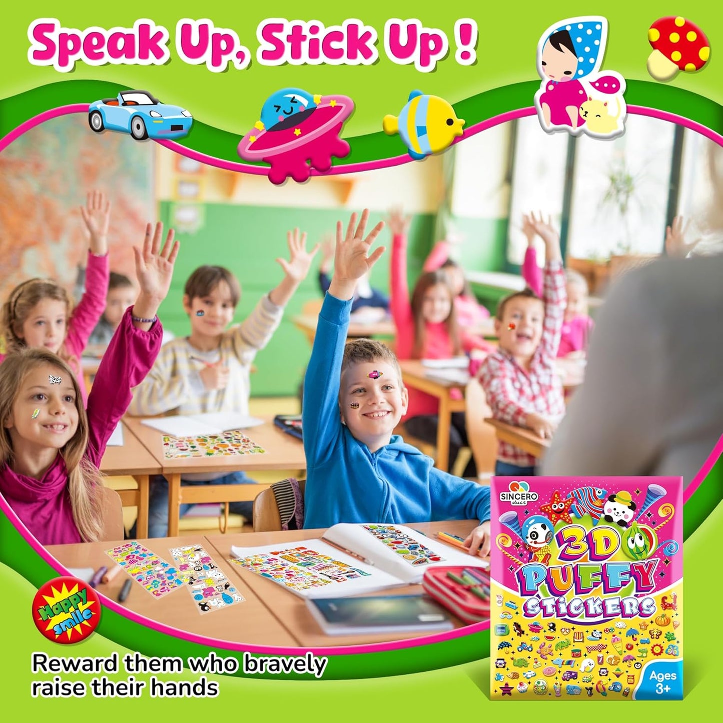 3200+ 3D Puffy Stickers in 64 Sheets, Stickers Including Animals, Letters, Numbers, Dinosaurs, Cars and More for Teacher Supplies, Crafts, Gifts,Classroom Reward Sticker for Kids Toddles 3-12 Years.