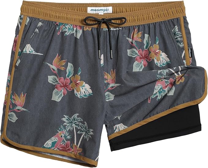 maamgic Mens Short 80s 90s Vintage 5.5" Swim Trunks Swimsuits Board Shorts Compression Liner Quick Dry 2 in 1 Beach Swimwear