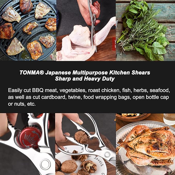 TONMA Kitchen Shears All Purpose[Made in Japan] Full Metal Stainless Steel Japanese Poultry Shears, Heavy Duty Kitchen Scissors for Food, Crab, Meat, Seafood, Chicken, Vegetables, Dishwasher Safe