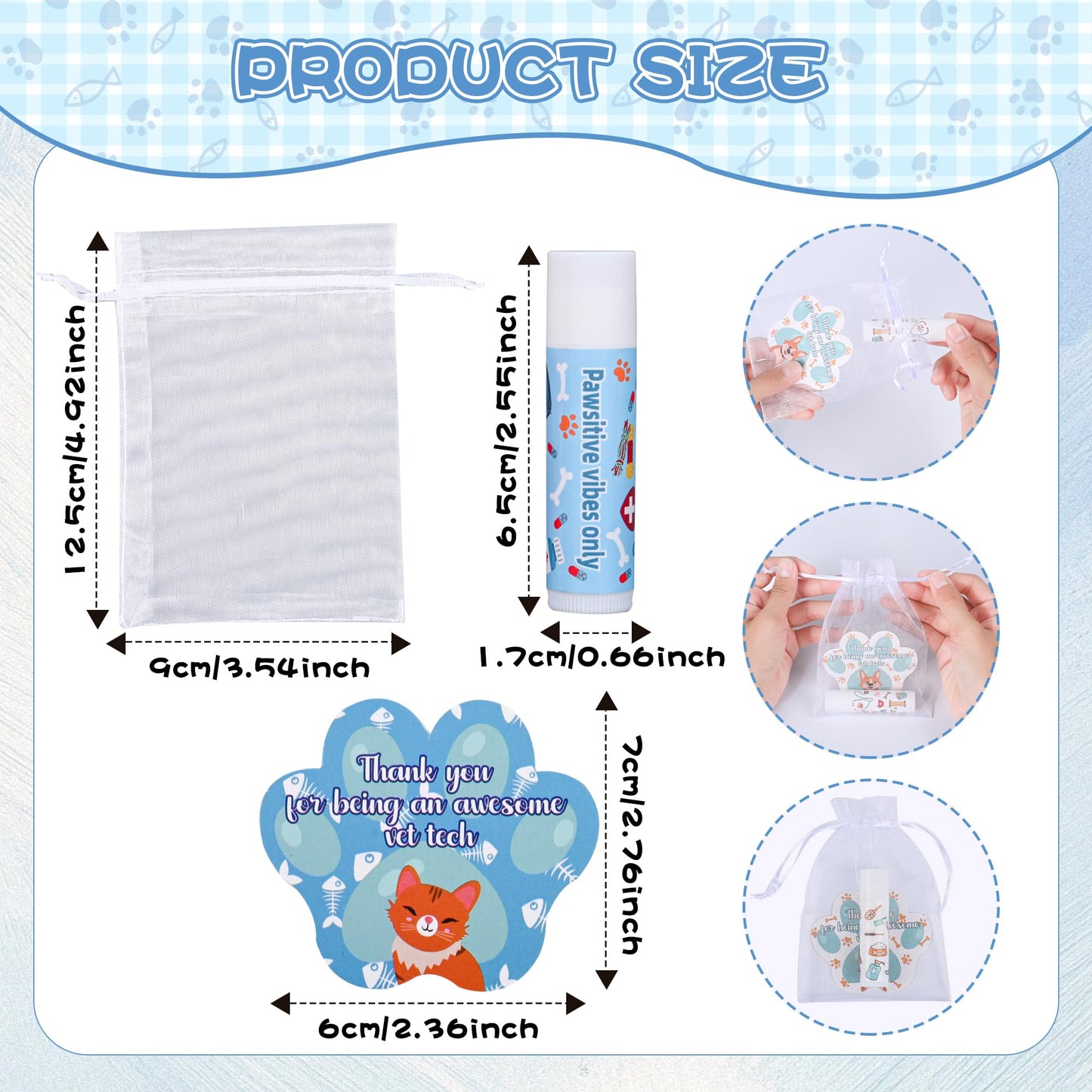 24 Pcs Vet Tech Gift Veterinary Appreciation Gifts Include Lip Balm Thank You Tag Organza Bag Veterinarian Week Gift for Veterin
