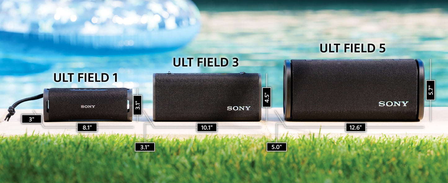 Sony ULT Field 5 Wireless Portable Bluetooth Speaker, IP67 Waterproof, Dustproof, and Rustproof with Enhanced Bass, 25 Hour Battery, 360° Party Light, and Shoulder Strap (SRSULT50B), Black