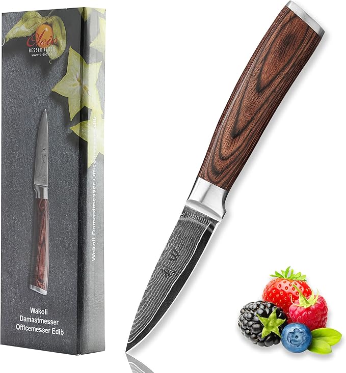 Wakoli EDIB Damascus Paring Knife – 3.2-Inch Small Kitchen Knife | Genuine 67-Layer Damascus Steel Blade with VG10 Core | Ergonomic Pakkawood Handle | Precision Cooking Knife in Gift Box