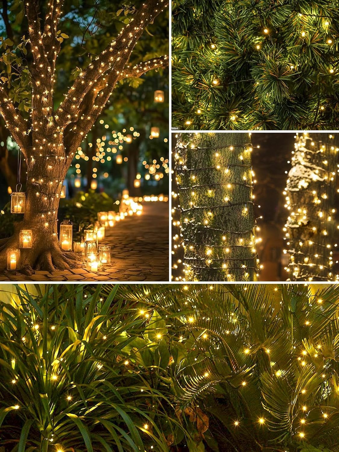 2 Pack Total 400 Led Solar Christmas Lights Outdoor  Solar String Lights For Outside With 8 Modes  Waterproof Green Wire Solar Powered Tree Light For Xmas Party Yard Garden Decorations (Warm White)