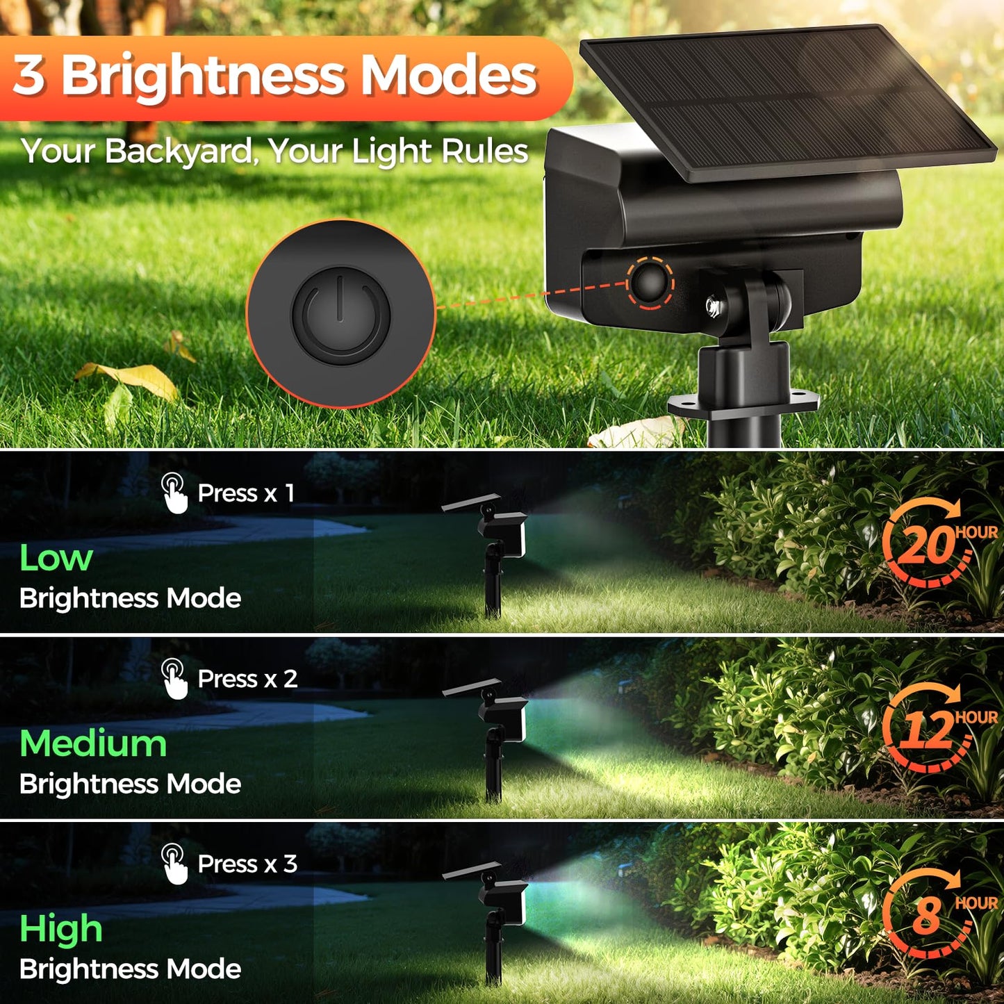 Solar Spot Lights Outdoor  92 Leds Landscape Lighting With 3 Lighting Modes And Auto On/Off  Ip67 Waterproof Spotlights  Outdoor Solar Lights For Yard Garden  8 Pack (Cool White)