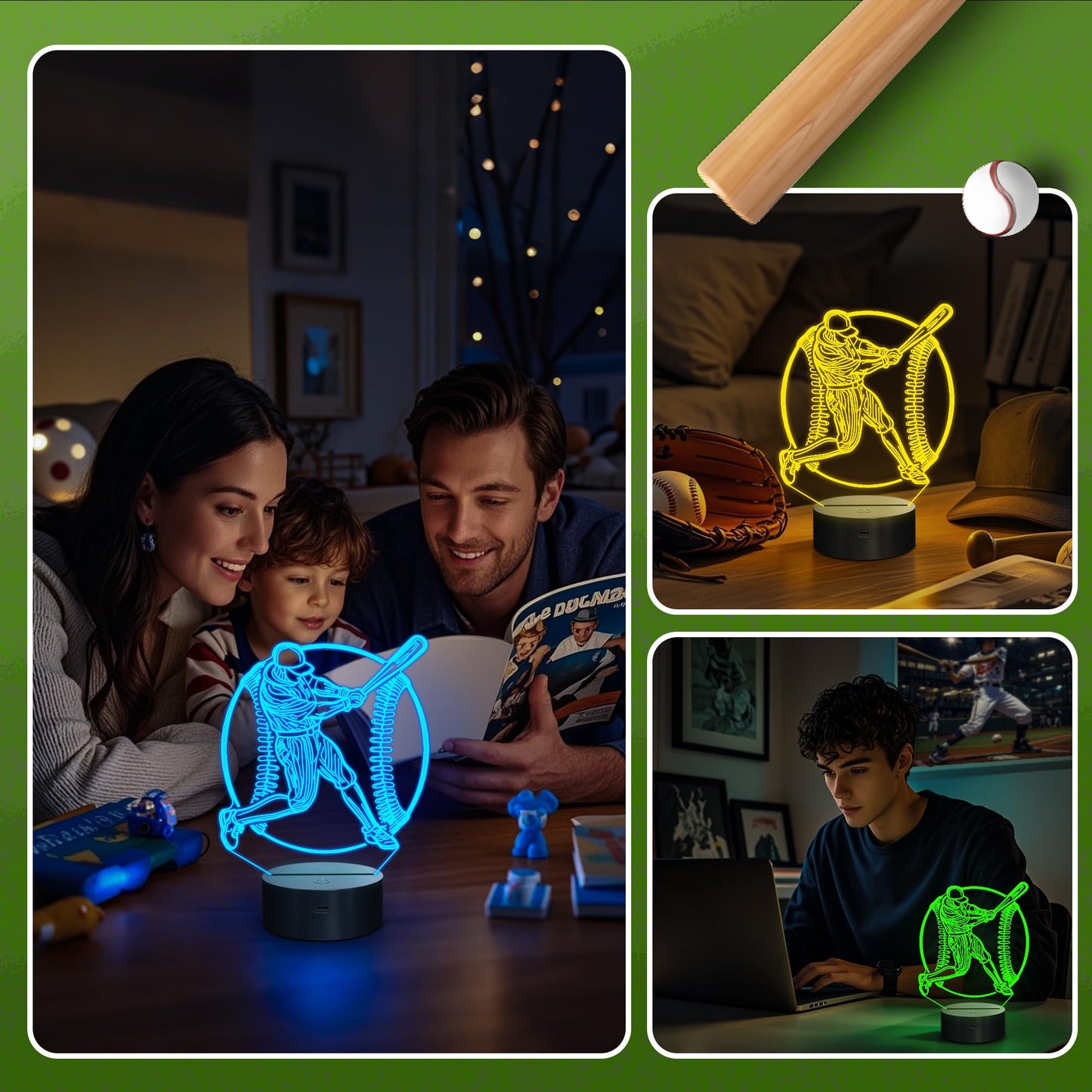 CoolGift Mart 3D LED Baseball Night Light with Remote Control, Multicolor Acrylic, Model FS-2810-9999