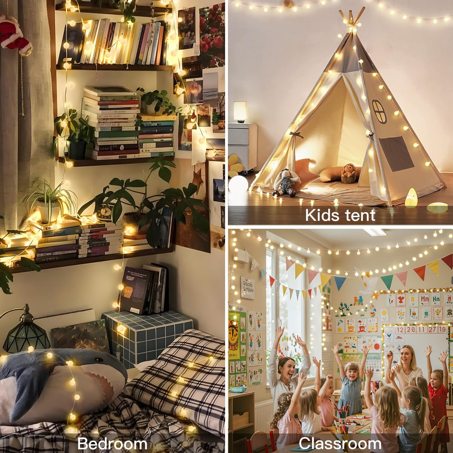 Suddus String Lights For Bedroom  66Ft 200 Led Connectable Globe String Lights Indoor  Hanging Fairy Lights Plug In With Remote For Kids Room Dorm Classroom Outdoor Christmas Tree Decor  Warm White