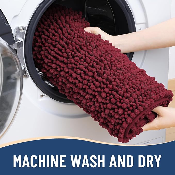 Arotive Luxury Round Chenille Bathroom Rug Mat, Extra Soft Thick Absorbent Shaggy Bath Rugs, Non-Slip Machine Wash Dry Plush Bath Mats for Bathroom, Shower and Tub, 24x24, Burgundy