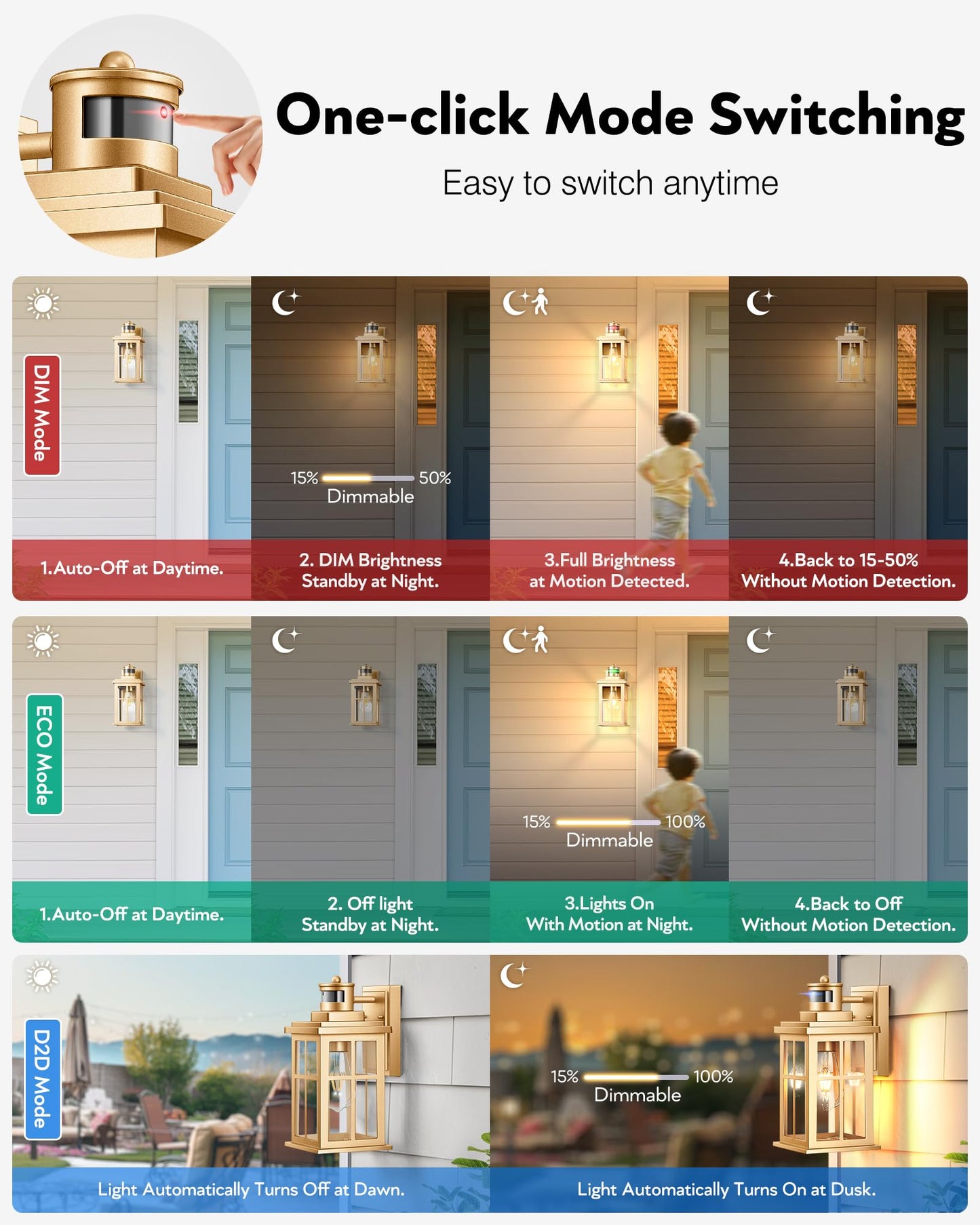 Opaxis Motion Sensor Outside Lights For House  Modern Dusk To Dawn Outdoor Lighting  2 Pack Gold Anti-Rust Outdoor Wall Lights With Transparent Glass  Waterproof Outdoor Porch Lights For House  Patio
