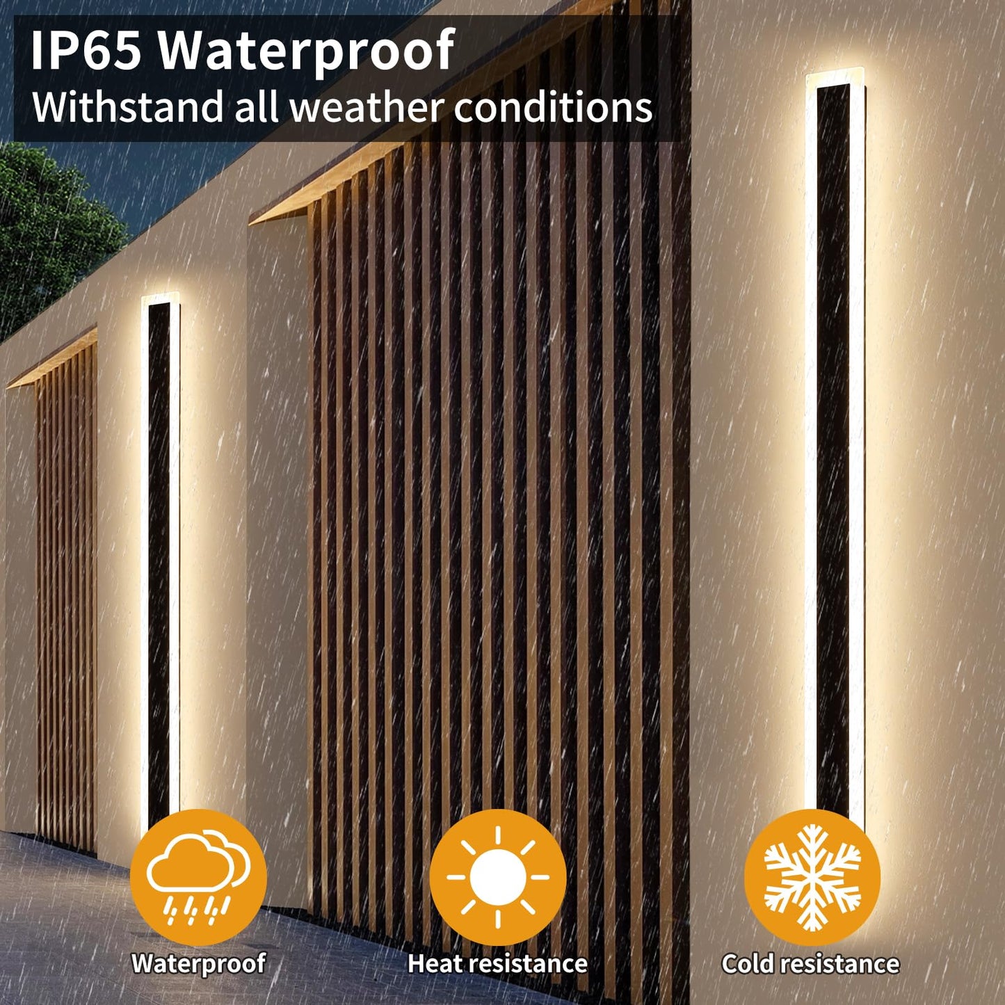 Upgrade Widened 2 Pack 71Inch Long Outdoor Wall Light  Dimmable 3000K-6000K  Modern Exterior Wall Sconces  Ip65 Waterproof  60W  Black Led Wall Mount Light For House  Yard  Garden With Remote Control