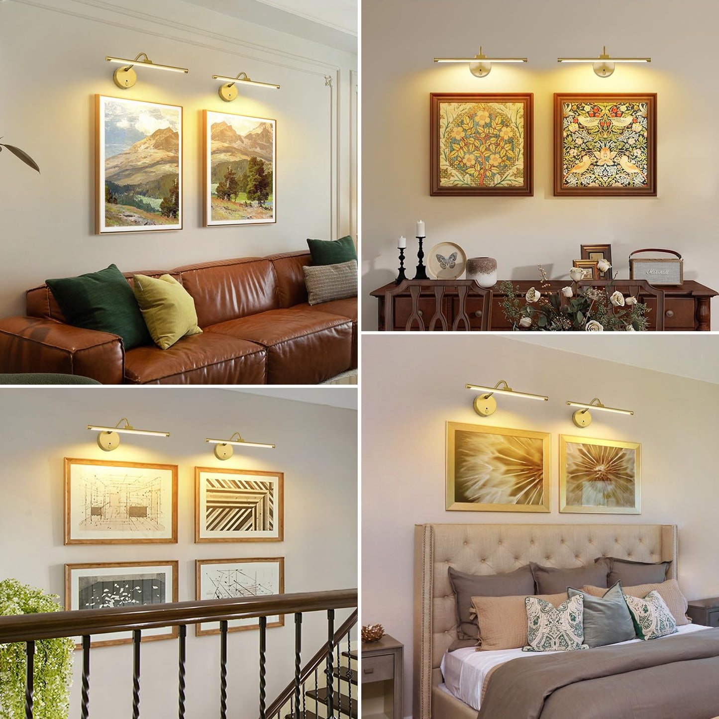 Picture Lights For Wall - Wireless Rechargeable Led Light With Remote  Adjustable Arm  Gold Battery Operated Display Lighting For discomfort-reducingtings  Bedroom  Gallery Wall D?Cor (Gold  12.6 Inch - 2Pack)