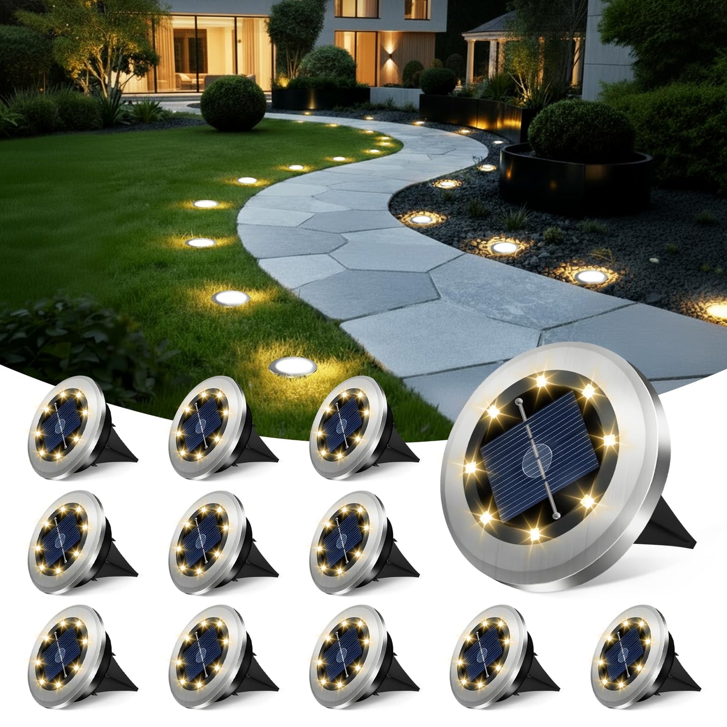 Szpower Mini Solar Ground Lights 12 Pack  Solar Lights Outdoor Waterproof  Solar Garden Lights Outdoor Landscape Lighting For Pathway Walkway Patio Yard Driveway  Warm White