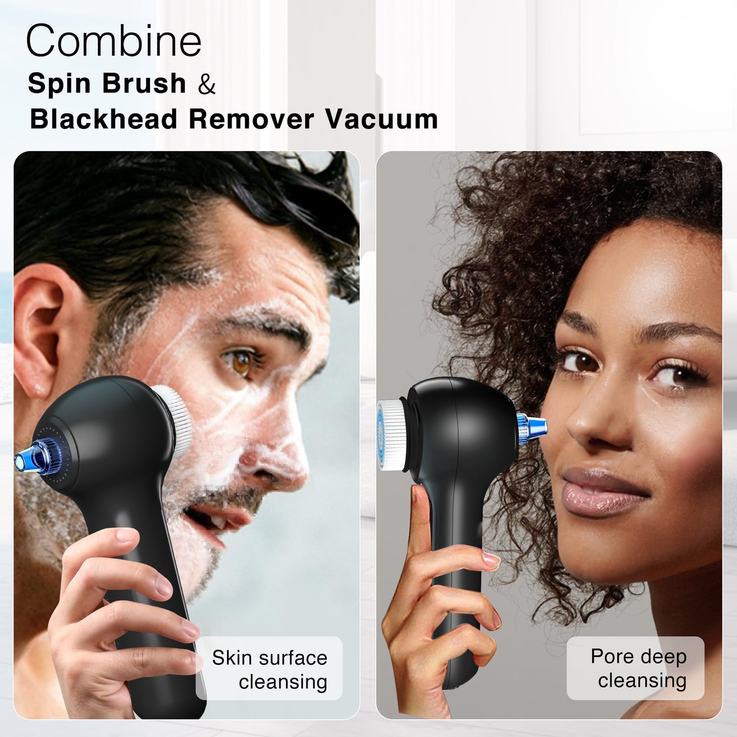 UMICKOO Face Scrubber Exfoliator with LCD Screen,Rechargeable Facial Cleansing Brush IPX7 Waterproof 3 in 1 Blackhead Remover Va