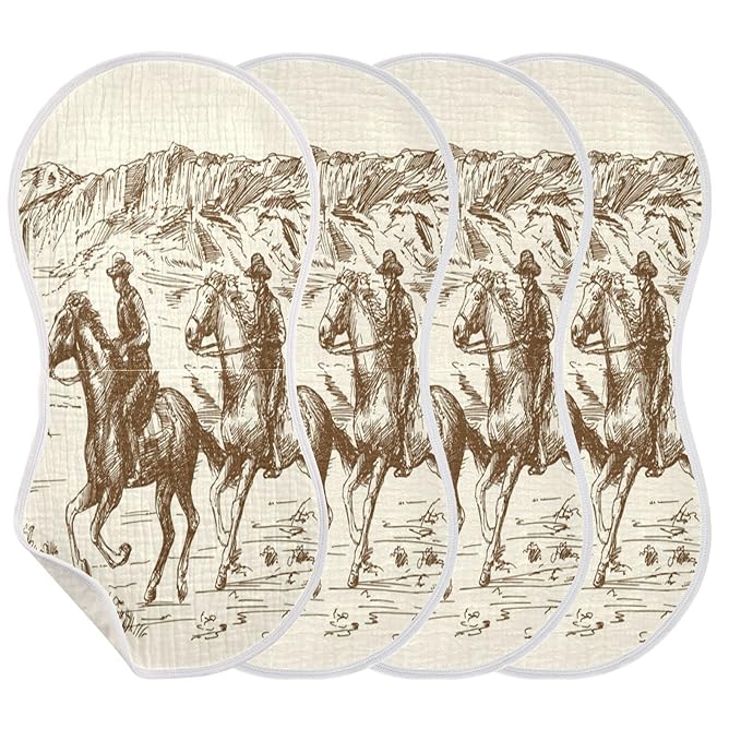 Muslin Baby Burp Cloths Set of 2, Soft Absorbent Western Desert Cowboy Muslin Washcloths, Bibs, Face Towel for Newborn Boys Girls, 22 x 11 Inch