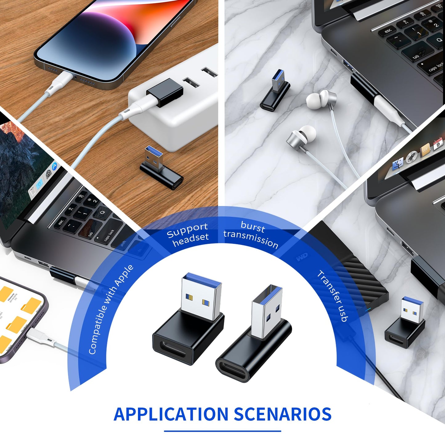 2 Pack Right Angle Usb 3.0 Male To Usb-C Female Adapter, 90 Degree Angle Usb 3.0 Male To Type C Female Connector For Pc, Laptop,