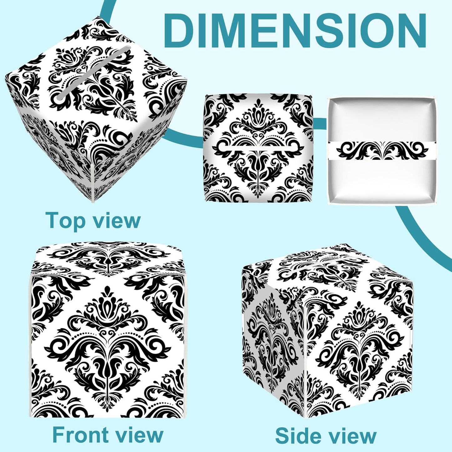 Vintage Damask Floral Tissue Box Cover Square,Leather Tissue Holder,Waterproof Leather Facial Paper Organizer Tissue Box Cover for Home Office Bathroom Vanity Countertop,5.2" x 5.2" x 5.2"