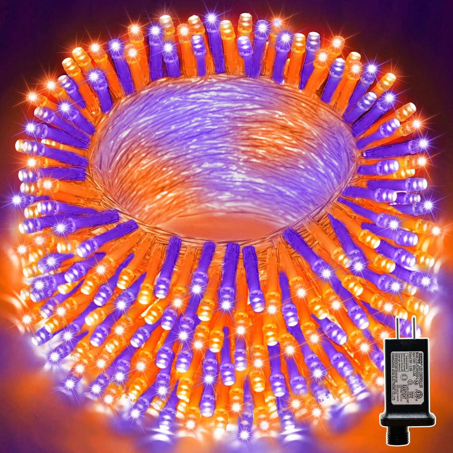 Lamphome 66Ft Halloween Decorative Mini Lights  200 Led Transparent Wire Fairy Starry String Lights Plug In  12 Lighting Modes  For Halloween Decoration Outdoor Party Decoration (Orange And Purple)