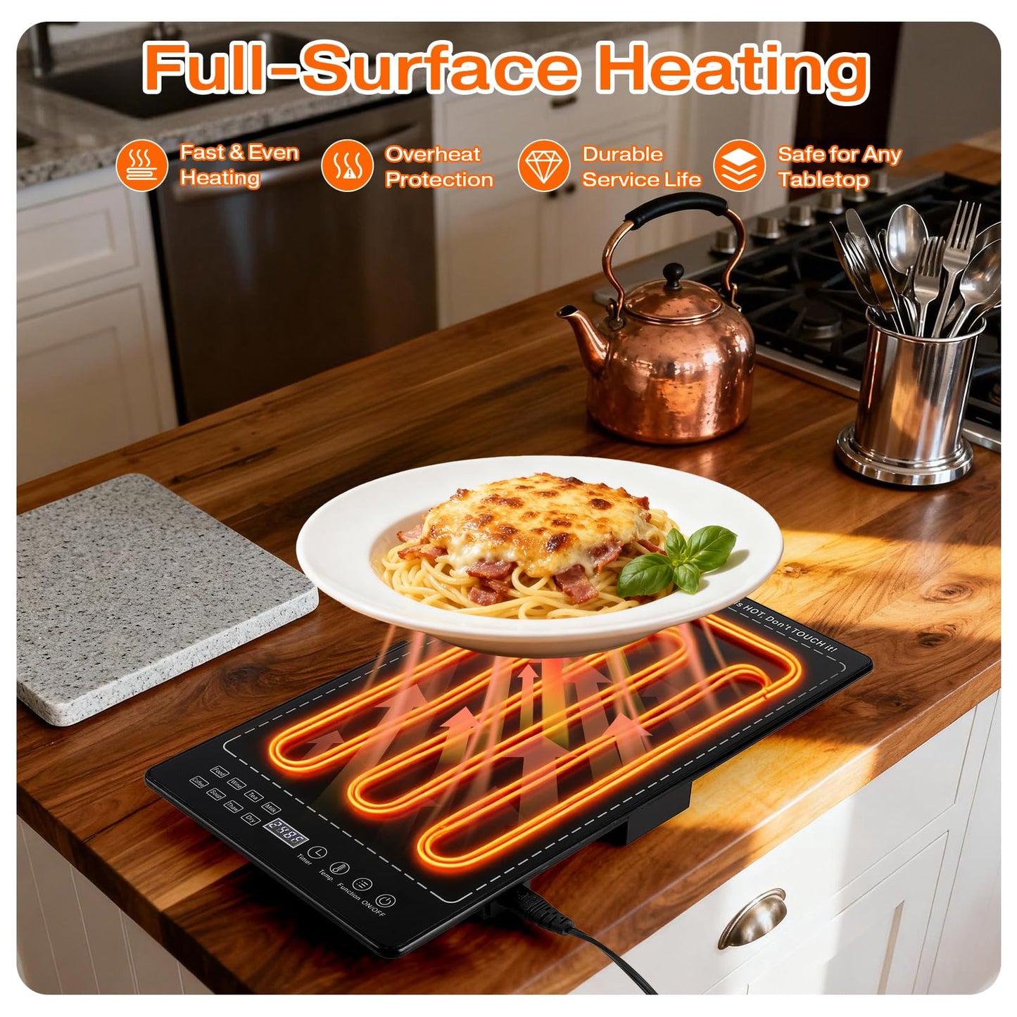 Electric Warming Tray,33"x 15" Food Warmer for Parties Buffet with 10 Temp-Settings, 4-in-1 Warming Mat for Food Built-in Thermostat and Surface Heating, Warming Tray for Parties Buffet,Gatherings