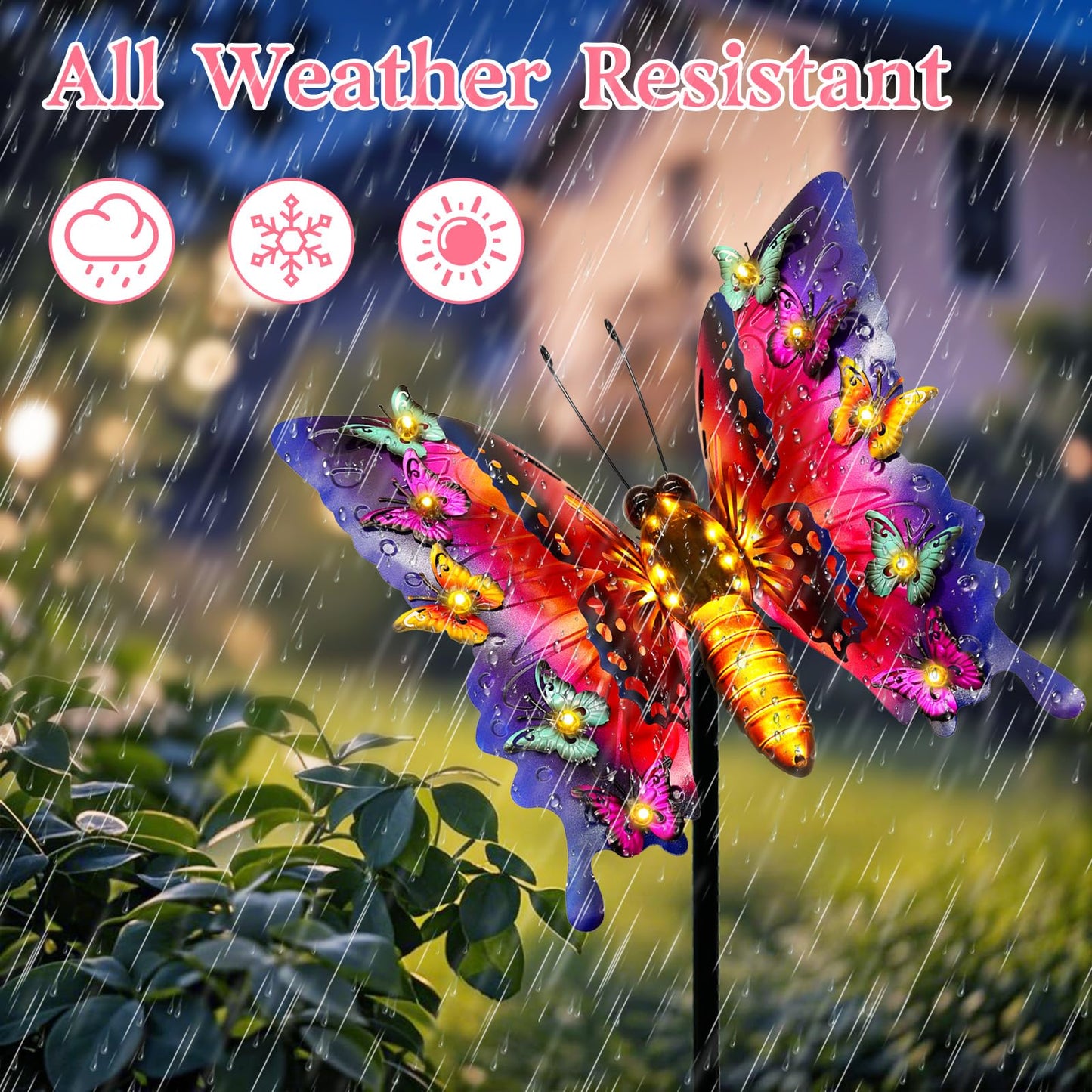 Solar Garden Lights  Outdoor Butterfly Garden Decor Large 41 Metal Decorative Lights  Waterproof Butterfly Outside Decoration Patio Yard Porch Birthday Gardening Gifts For Mom Women  Purple
