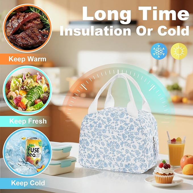 Lunch Bag for Women Insulated Lunch Box Reusable Cooler Bag Portable Cute Corduroy Leakproof Tote Bags for Travel, Work, and Picnic