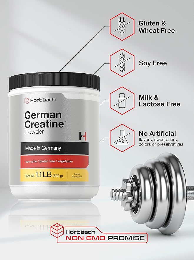 Horbäach German Creatine Powder 500g | Made in Germany with Creapure | Vegetarian, Non-GMO, and Gluten Free Dietary Supplement