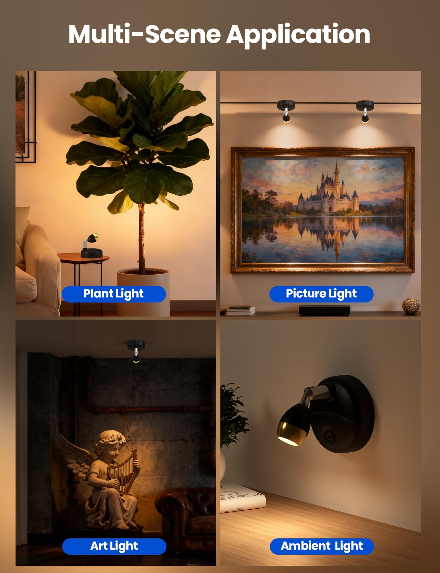 KINDEEP Mini Spotlight for Displays Indoor: LED Uplighting Wireless, RGB Spot Lights with Remote, Timer＆Dimmable, Picture Lights for Painting, Artwork, Accent Lighting, Black, 6 Pack
