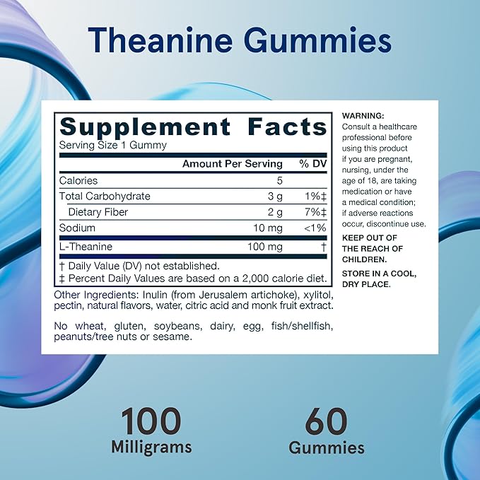 Jarrow Formulas Theanine 100 mg Gummies, Dietary Supplement That Promotes Calmness, 60 Apple-Flavored Gummies, 60 Day Supply
