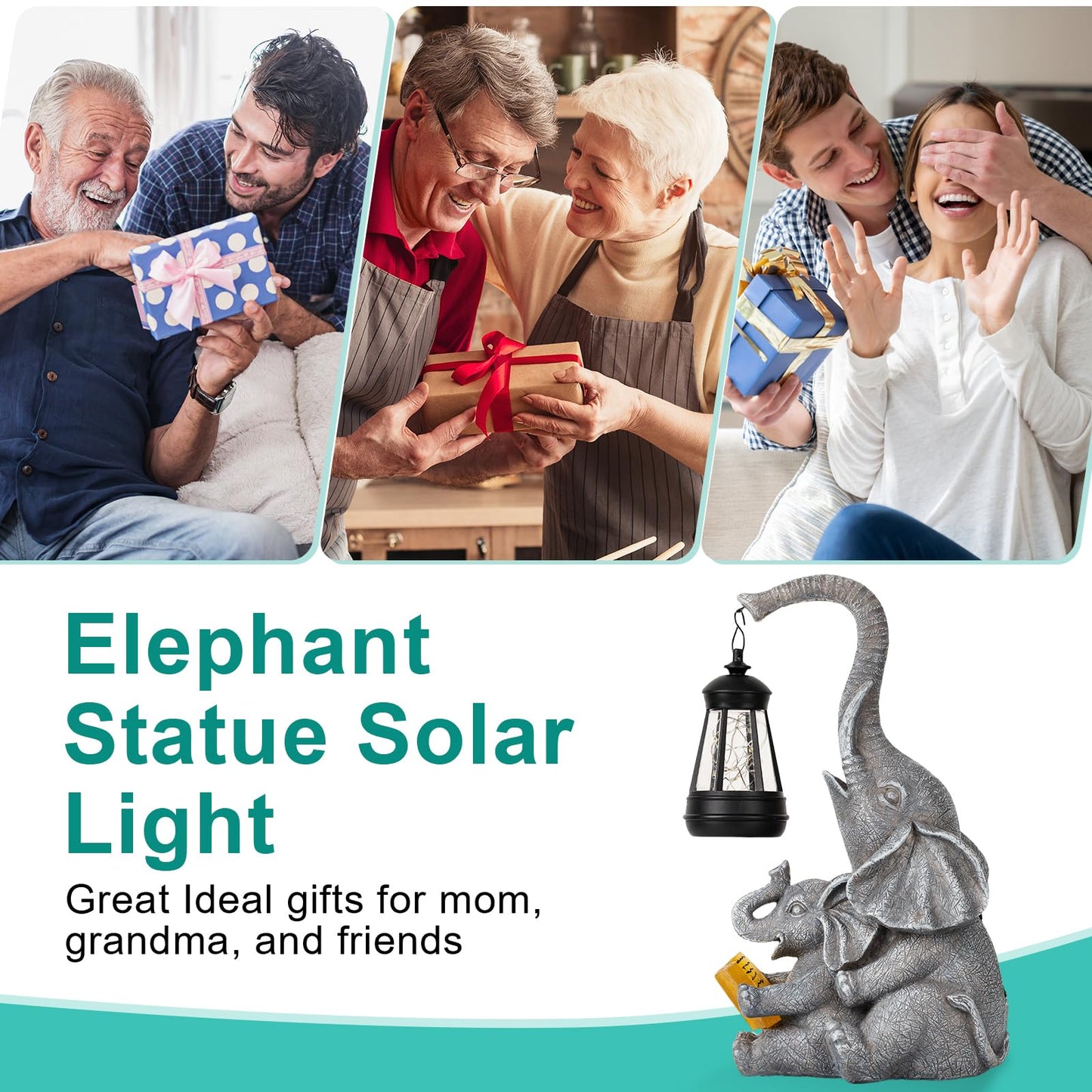 Zqqlite Solar Elephant Statue Lights Outdoor Garden Decoration  Elephant Statue With Solar Lantern Outdoor Decoration For Mother Women Birthday Gift-Courtyar Balcony Lawn Decor