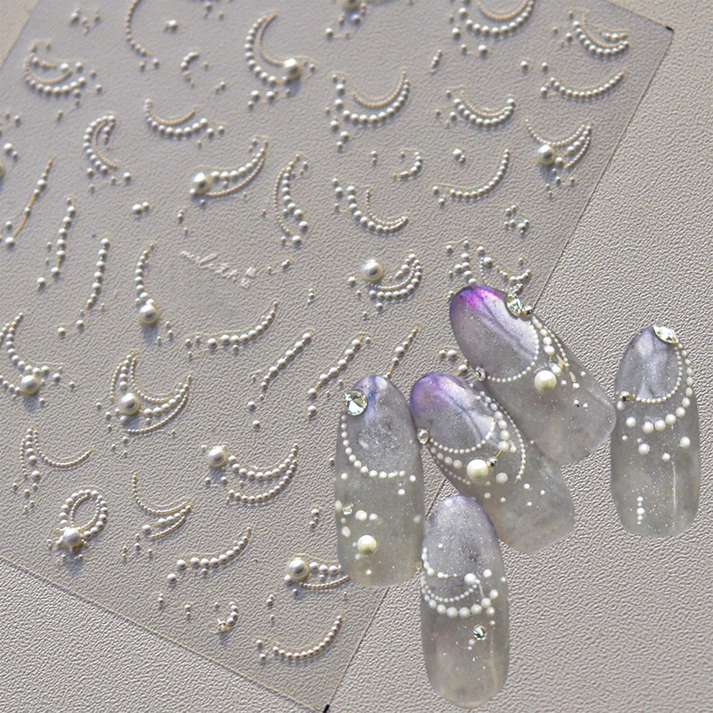 White French Tip Pearl Line Nail Art Stickers 5D Embossed Romantic French Tip Nail Decals for Women Girls Valentine's Nail Art D