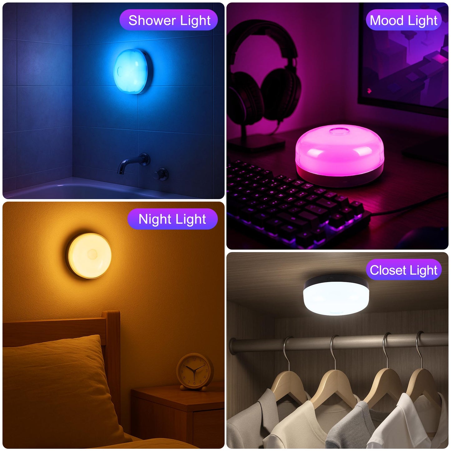 2-Pack Rechargeable Shower Lights For Inside Shower  15 Rgbw Color Changeable Waterproof Lights For Shower With Remote(Dimmable&Timer)  Wireless Led Mood Lighting For Bathroom  Closet  Bedroom  Party