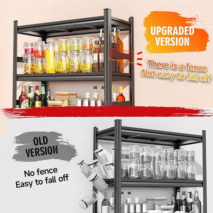 Kitchen Shelves Heavy Duty 5-Tier Storage Shelving, Adjustable Metal Pantry Shelf, 3000 LBS Capacity, Free Standing Kitchen Shelf Organizer, 72" H x 35.4" W x 15.8" D, Black