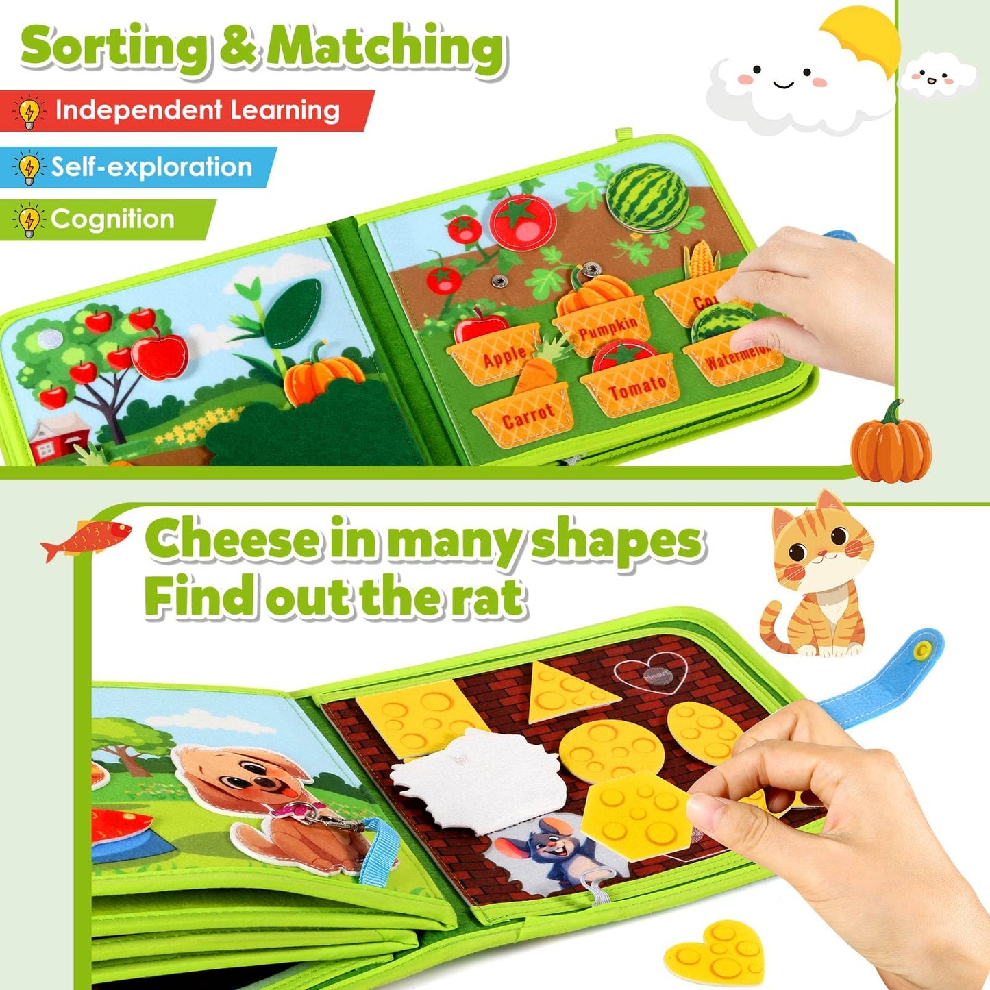 GOLIYEAN Busy Book for Toddlers 1-3 - Montessori Toys for 1-3 Year Old Boy Girl Birthday Gift, Educational Learning Quiet Activity Books, Busy Board for One Year Old Baby, Airplane Car Travel Ages 2-4