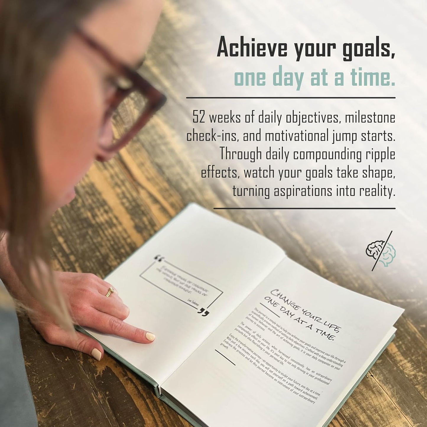 The Behavior Shift Daily Shift Goal Journal - Guided Journal for Goals, Productivity, Mindfulness & Self Care - Wellness Planner with Prompts for Men & Women - 52 Week undated Progress Tracker (Green)