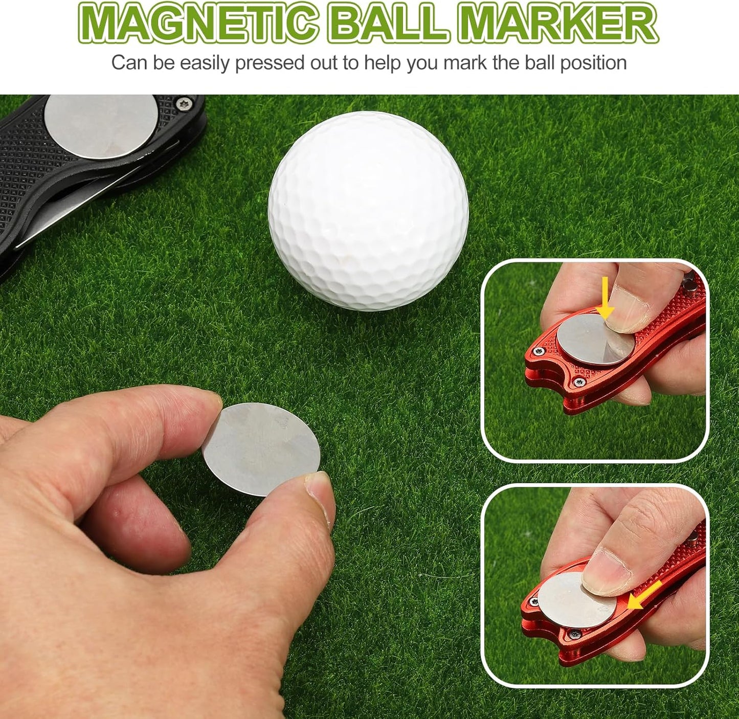 PATIKIL Golf Divot Repair Tool Foldable Metal Golf Green Divot Tool with Magnetic Ball Marker & Stainless Steel Fork