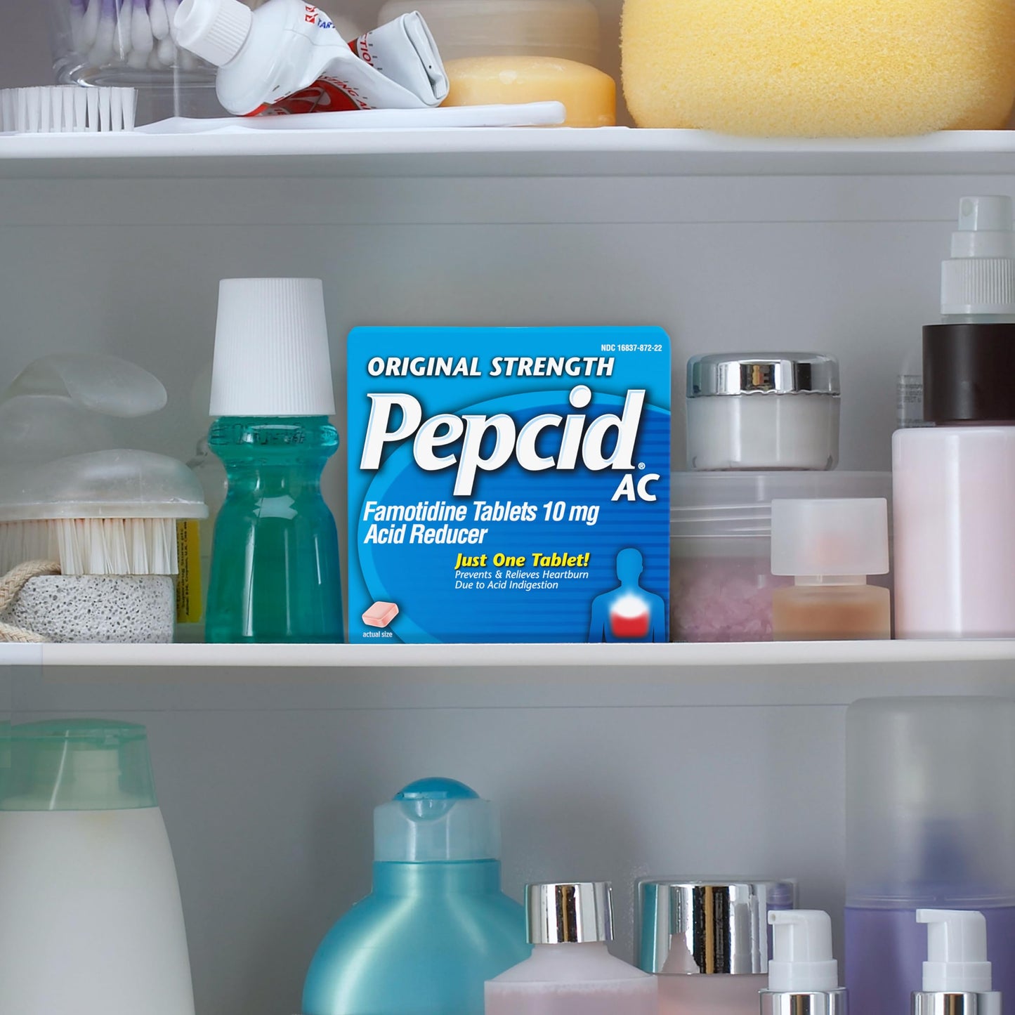Pepcid AC Original Strength Heartburn Relief Tablets, OTC Medicine Prevents & Relieves Heartburn & Acid Reflux Due to Acid Indigestion, 10mg Famotidine Acid Reducer, Fast-Acting, 90 ct