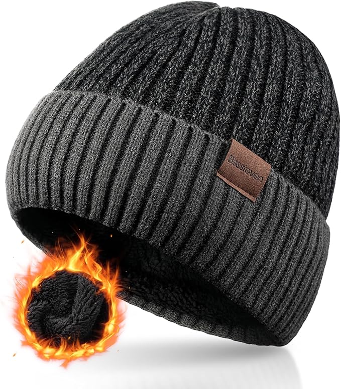 BESSTEVEN Winter Beanie Hat for Men Women: Warm Fleece Lined Beanie Knit Ski Stocking Cap Cuffed Cap for Cold Weather Running