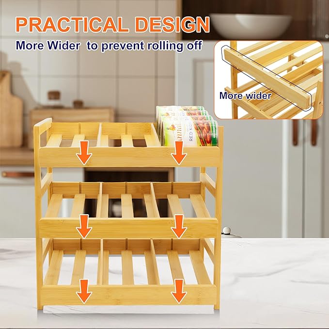MinBoo Bamboo Can Organizer for Pantry - Stackable Can Rack for 36 Cans, Canned Food Storage, Pantry Shelf, Kitchen Cabinet or Countertop