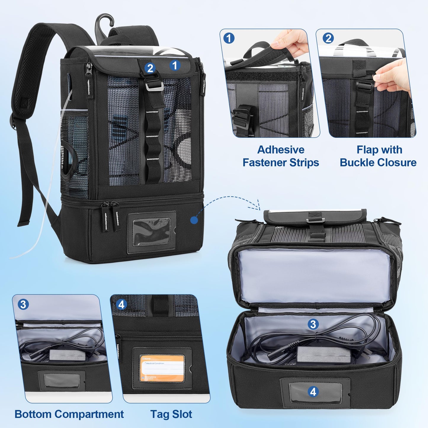 Trunab Portable Oxygen Concentrator Backpack, POC Carrying Bag Compatible with Inogen One, Caire Freestyle Comfort, Oxygo, Black