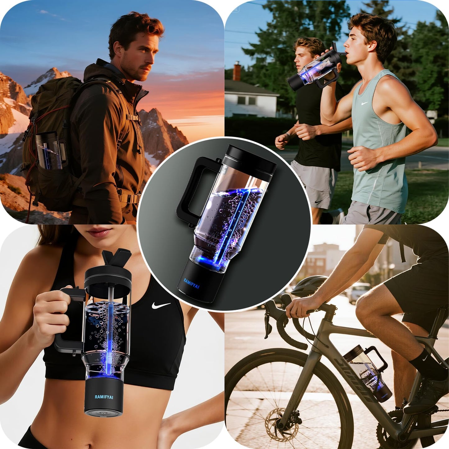 2025 New Upgrade Hydrogen Water Bottle with Braces SPE&PEM Technican 1000ML for Hydrogen Water Generator