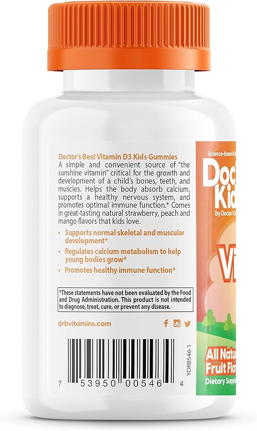 Doctor's Best Doc's Kids Children's Vitamin D3 Gummies 1000iu, Supports Healthy Bones & Teeth, Immune Health, Calcium Absorption, 60 Count