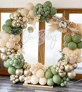 Sage Green Balloon Arch Kit-155pcs Sage Green Sand White Chrome Gold Balloon Garland for Baby Shower Decorations Balloons ...