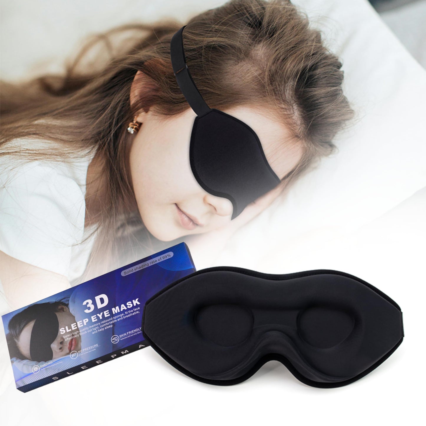 BAOOOHEE 3D Eye Mask Sleep Mask for Men & Women,100% Light Block-Out Eye Mask for Sleep with Easy Adjustable Strap, Night Eye Cover for Travel, Black